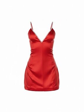 Sugar Thrillz Red Satin Dress with Rhinestone Ring Accent
